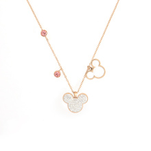Inlaid Crystal Jewelry Birthday Pink Cartoon Mouse 18K Gold Plated Pendant Necklace Stainless Steel Chain Necklace For Women